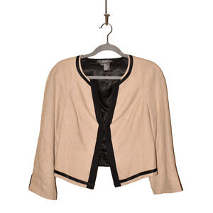 PER‎ SE $398 Carlisle Silk Lined Cropped Linen Jacket Stone Khaki Size 8